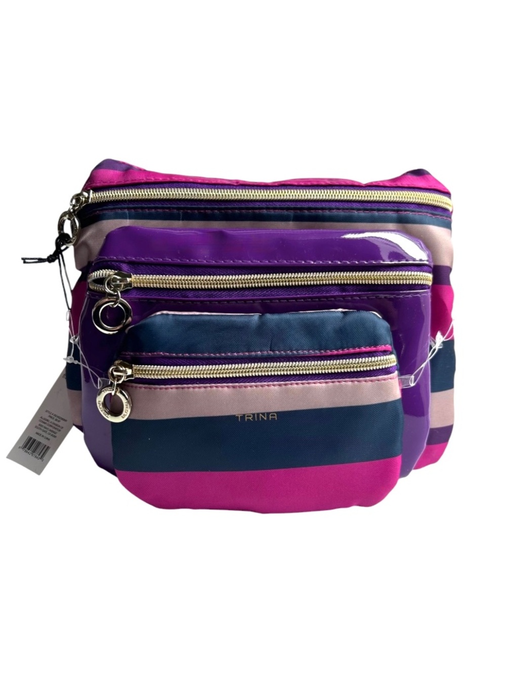 NWT Trina Turk 3 Pc. Striped Cosmetic Bag Purse Set